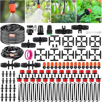 Garden Irrigation System 185 Pieces Garden Irrigation Kit 30 m + 5 m Drip Irrigation Accessories DIY Irrigation System with Adjustable Spray Nozzle Garden Greenhouse Flower Bed Patio Plants