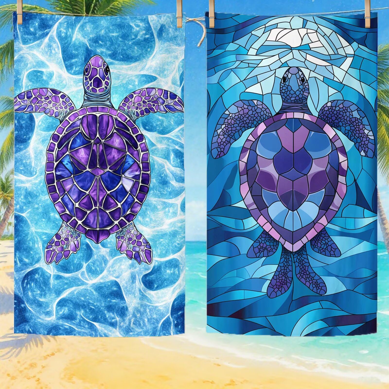 Telo Mare Microfibra, Telo Mare Grande 200 x 100 cm Set da 2, Antisabbia Asciugatura Rapida Assorbente Salvietta da Spiaggia Asciugamano per Palestra Piscina Viaggi Sport Picnic, Regali Donna Q-81