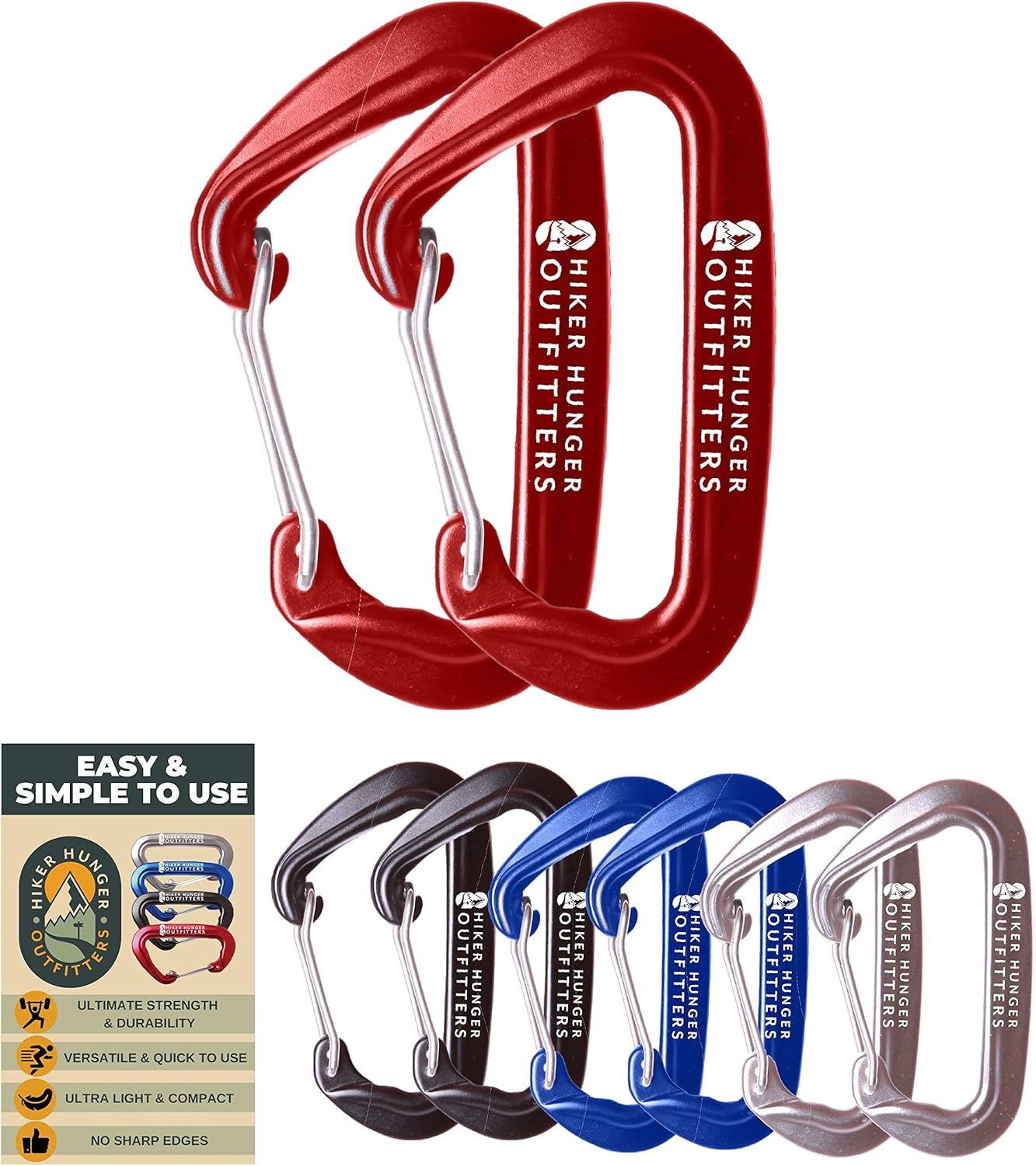 Hiker Hunger Heavy Duty Caribeaner Clip - D Rings Caribeener Clip - Large Carribener Clip Heavy Duty Hammock Carabiner Clips, Carabiner Clip for Keys - Aluminum Carabiner Large - Red : Everything Else