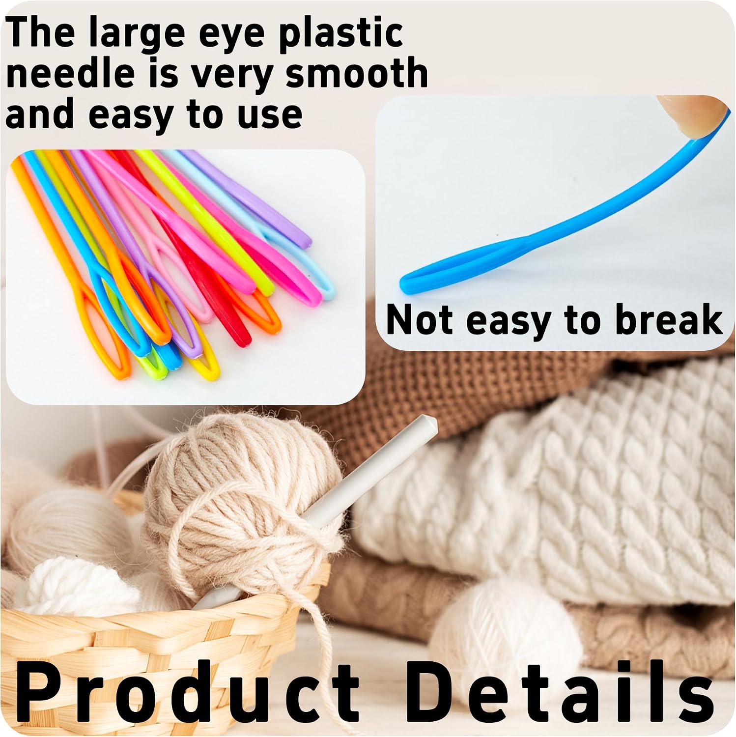 pson 125PCS 3.54 Inch Colorful Plastic Sewing Needles, Large Eye Yarn Needles for DIY Crafts, Knitting, Crochet, Weaving, and Handmade Projects