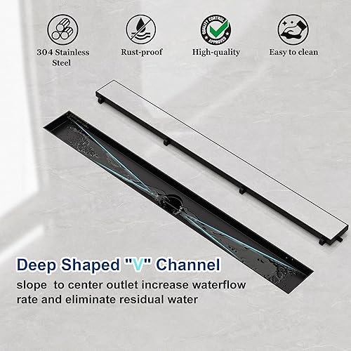 Miniatura 9 de Neodrain Drenaje de ducha lineal de 18 pulgadas con rejilla de inserción de azulejos, fabricante profesional de drenaje de piso de ducha rectangular