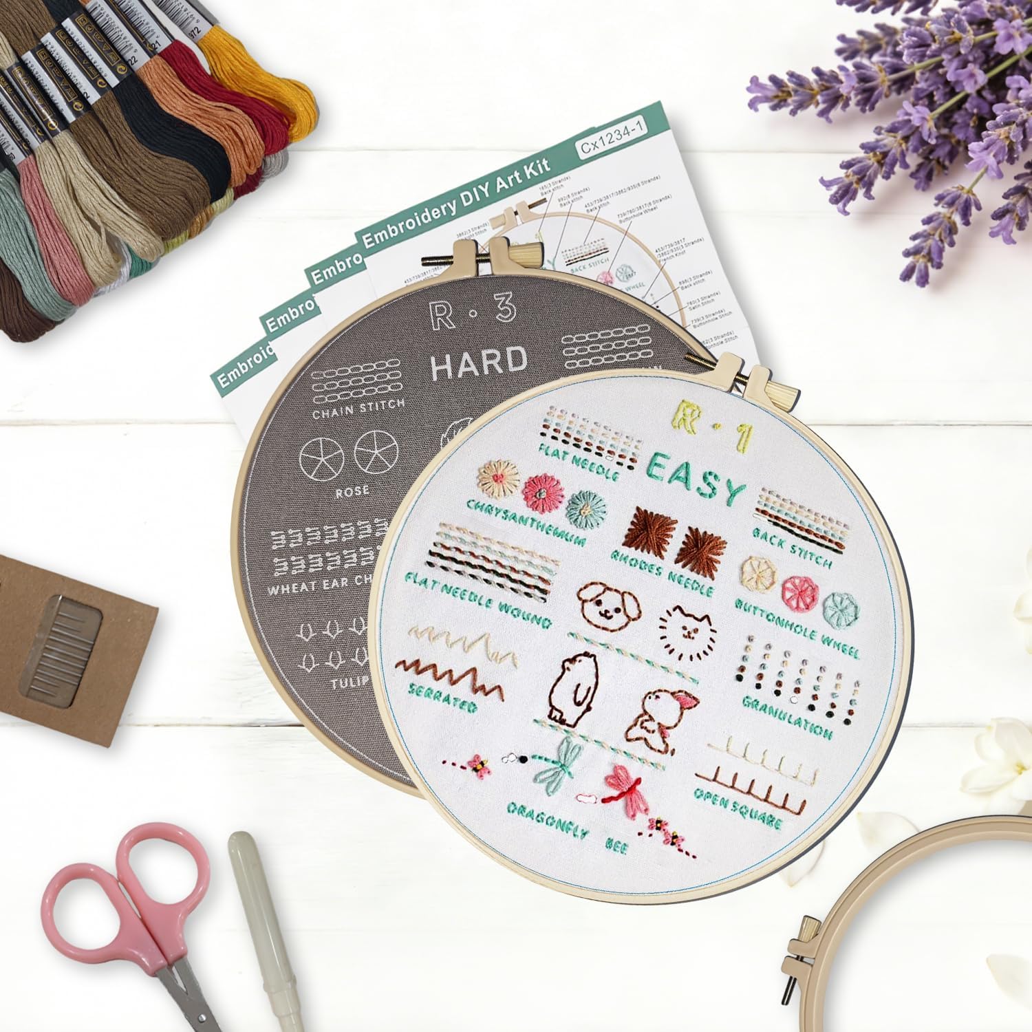 - Emmanoth 5-Pack Beginner Embroidery Kit, Pre-Stamped Floral Patterns with Step-by-Step Embroidery Book HD Video, Adjustable Hoop, Colorfast Threads, 10 Needles & Tools, DIY Craft Gift for Adults Teens