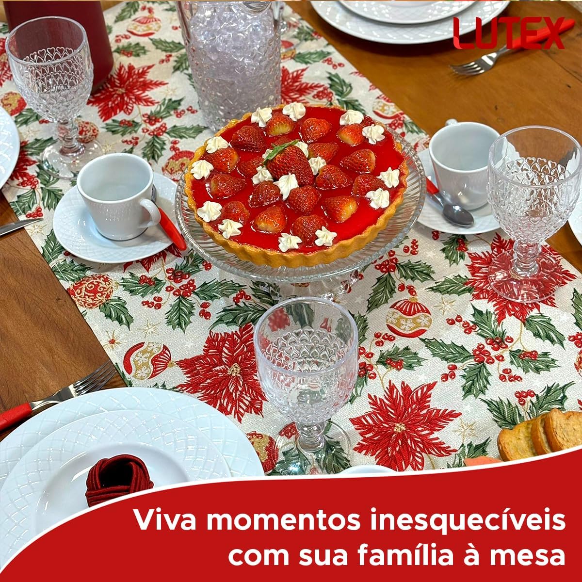 Trilho Caminho de Mesa Natalino 45 x 160 Dohler Celebra Natal - Toalha Vermelha Verde Branca Brilho (Natal 106) Trilho Caminho de Mesa Natalino 45 x 160 Dohler Celebra Natal - Toalha Vermelha Verde Branca Brilho (Natal 106)