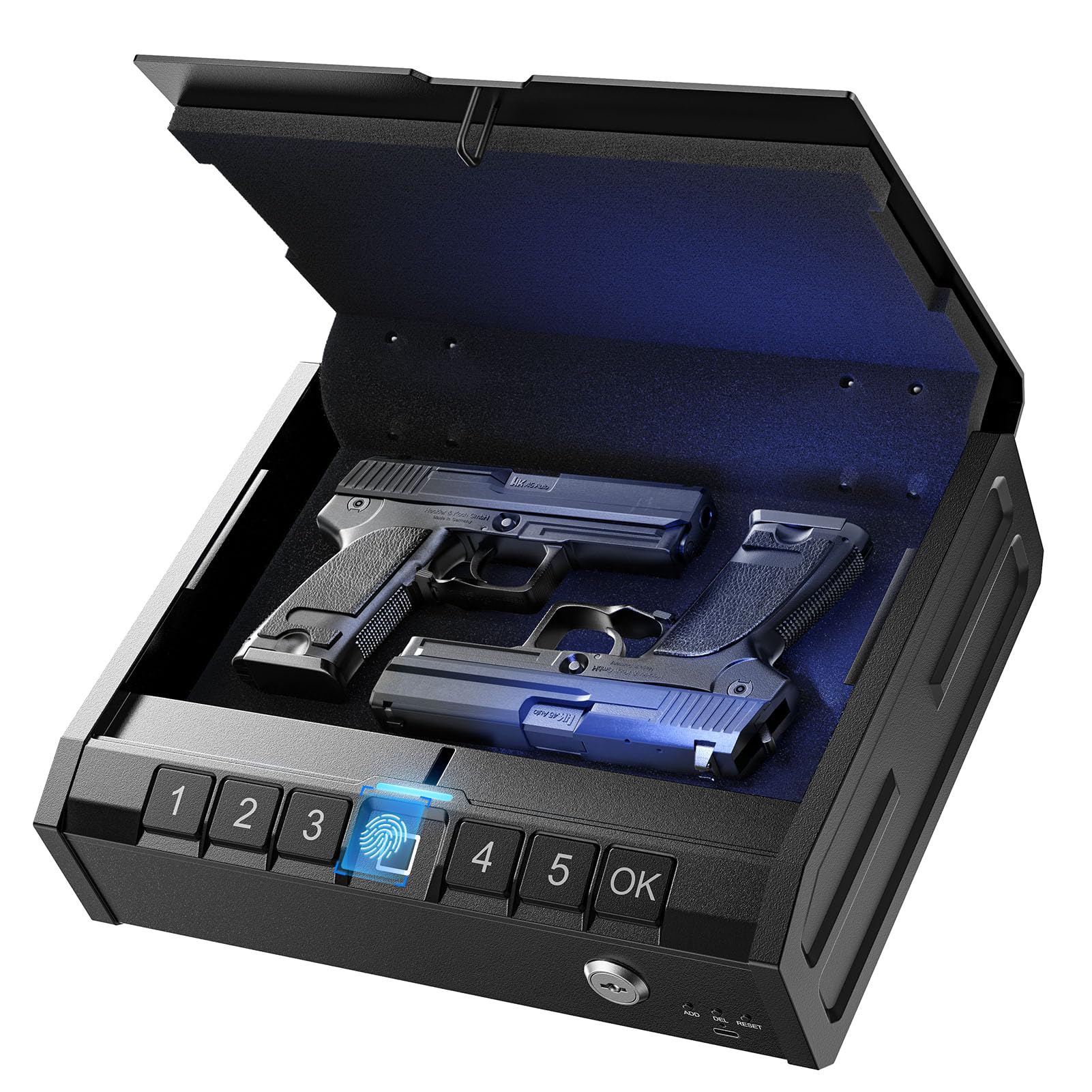 Bedside Gun Safe Usb C Power ONNAIS Biometric Fingerprint Pistol Safe ...