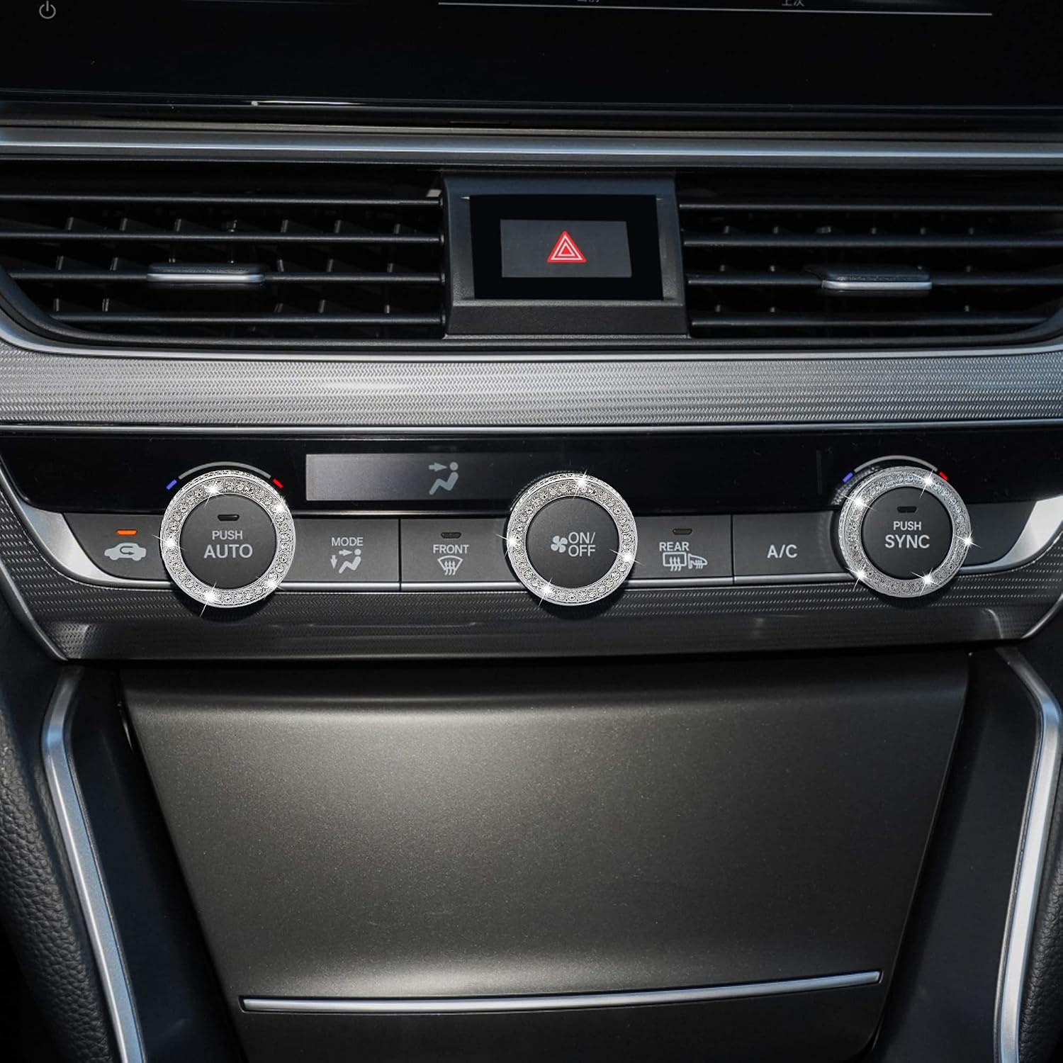 TOMALL Bling Crystal Silver Air Conditioner Compatible with Honda Accord 2018-2020 AC Climate Control Switch Knob Diamond Cover Ring Trim for Car (3Pcs)