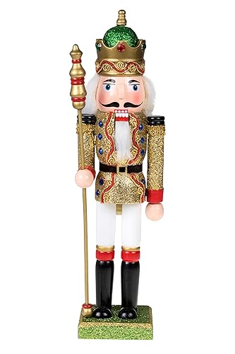 Clever Creations Gold King 12 Inch Traditional Wooden Nutcracker, Festive Christmas Décor for Shelves and Tables