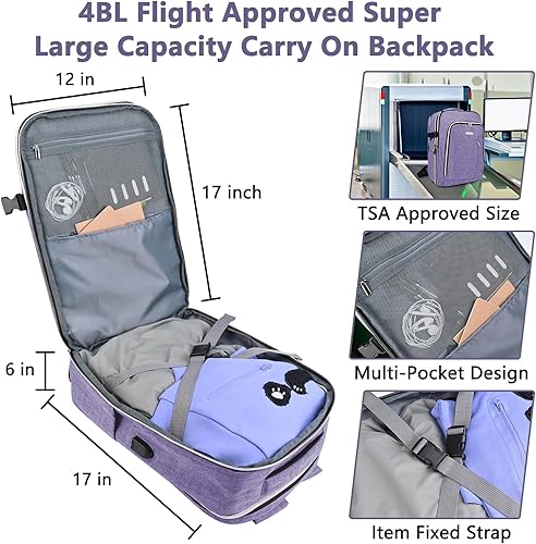 Miniatura 3 de Mochila de viaje para hombres y mujeres, mochila de transporte aprobada por vuelo, mochila para laptop de 17 pulgadas, bolsa grande, Púrpura,