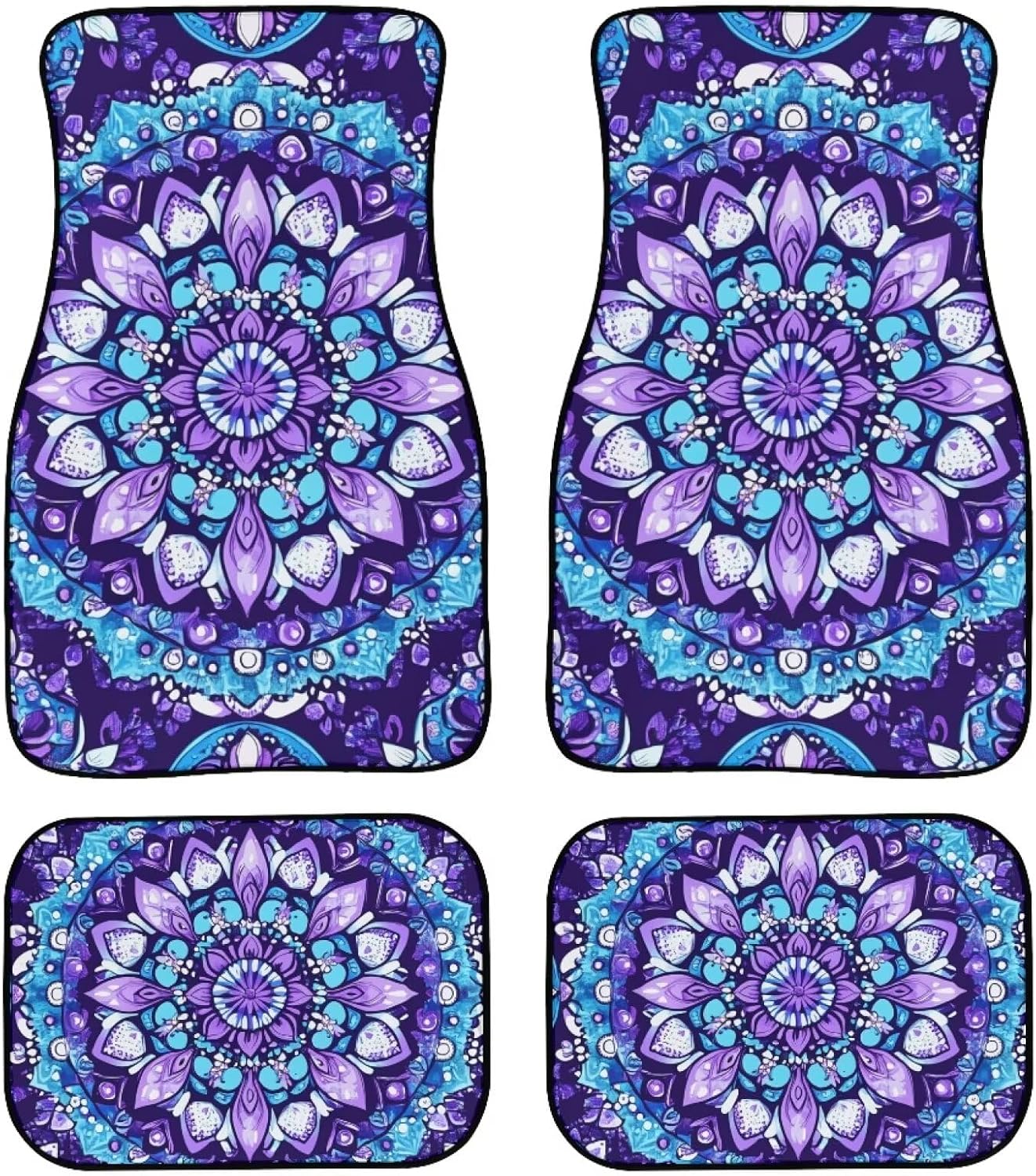 Green Mandala Floor Mats for Car,Carpet Universal Lotus Flower Floor Mats for Cars Black and White Vehicle Front Rear Foot Rugs Cute Car Accessories for Trucks SUV Van Cars