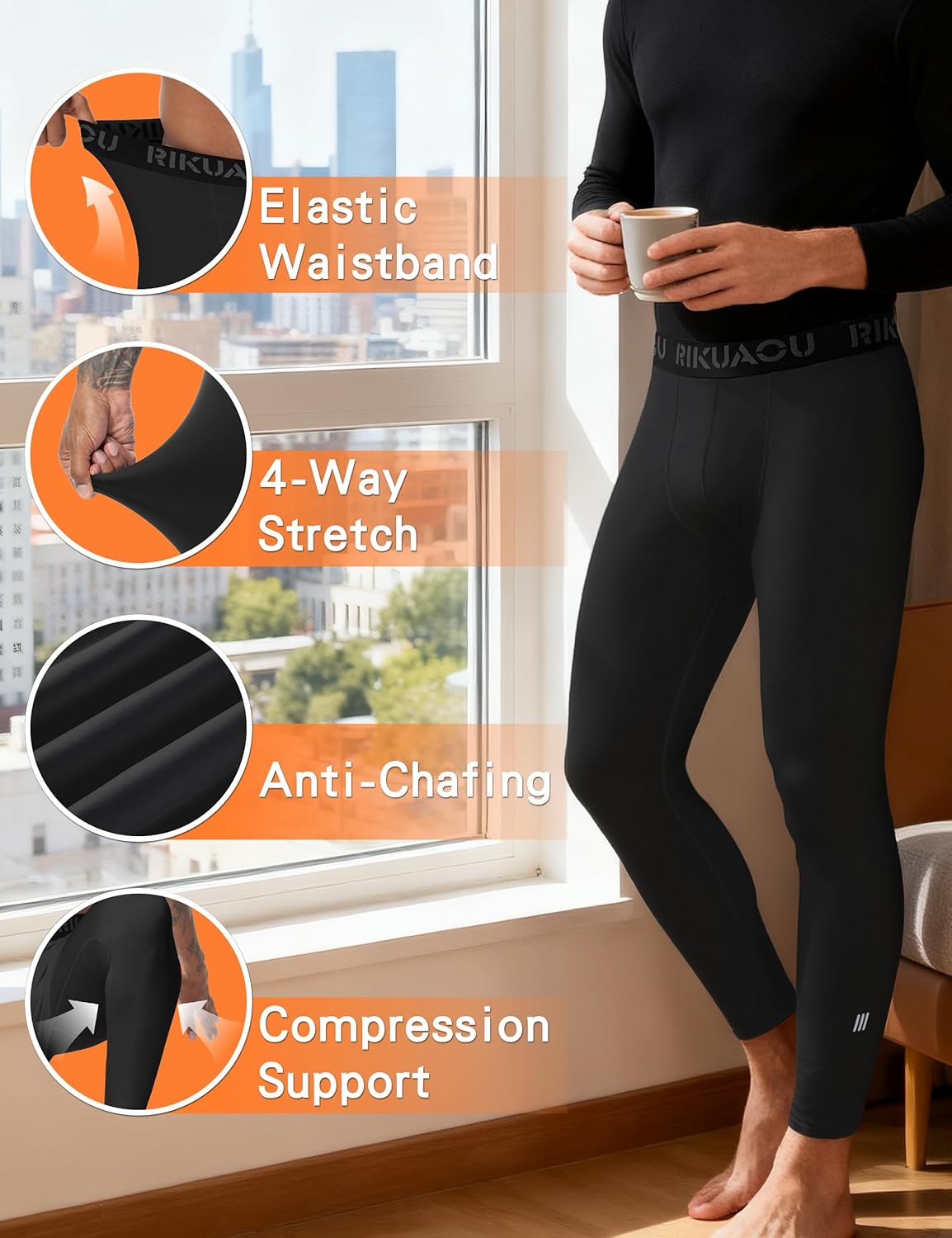 Mens Thermal Compression Pants, Fleece Lined Athletic Leggings Running Tights, Cold Weather Base Layer Winter Gear - Image 4
