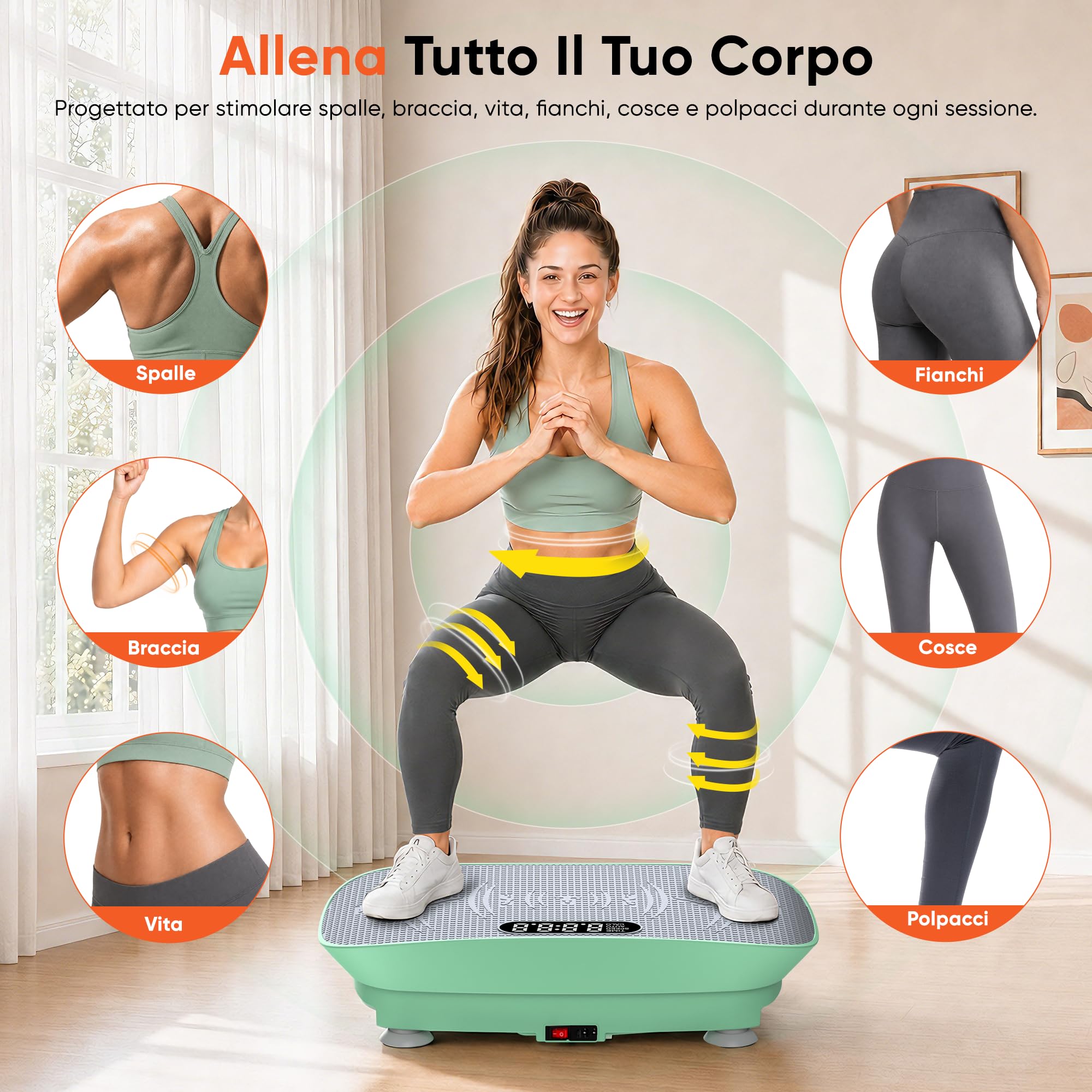 GIDGIMO Pedana Vibrante Fitness, Piattaforma Vibrante per Allenamento Total Body a Casa, con Musica Bluetooth, Telecomando e 5 Bande di Resistenza