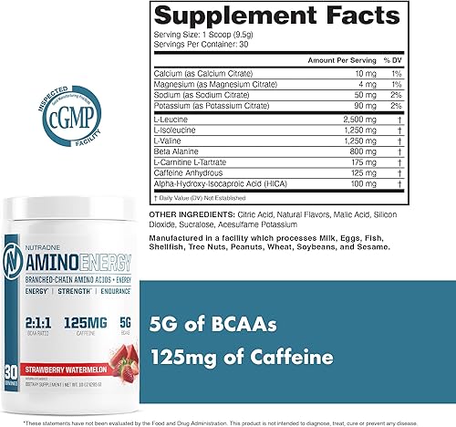 Vista 5 de NutraOne - Suplemento de polvo BCAA para preentrenamiento con cafeína de Amino Energy - Aminoácidos de cadena ramificada para ayudar a combustible