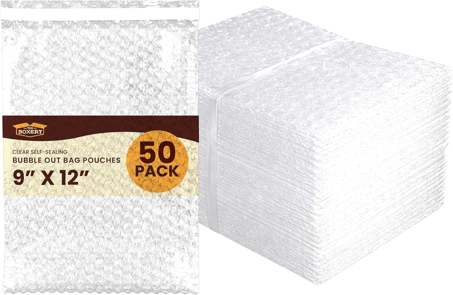 The Boxery 9x12 inch Clear Bubble Pouches – Self Sealing Bubble Wrap Bags with 3/16" Cushioning – Protective Packaging for Electronics, Small Parts & Shipping – 50 Pack