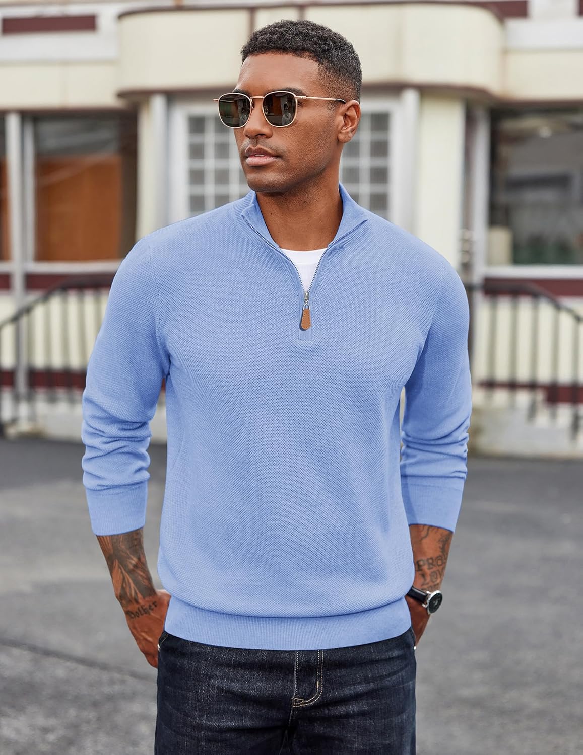 COOFANDY Men's Quarter Zip Pullover Dress Slim Fit Sweater Mock Neck Sweaters Casual Long Sleeve Pullovers - Image 4