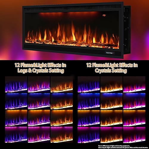 Miniatura 4 de Dreamflame Chimenea eléctrica de 60 pulgadas calentador de chimenea empotrado y montado en la pared termostato de 7501500 W con control remoto