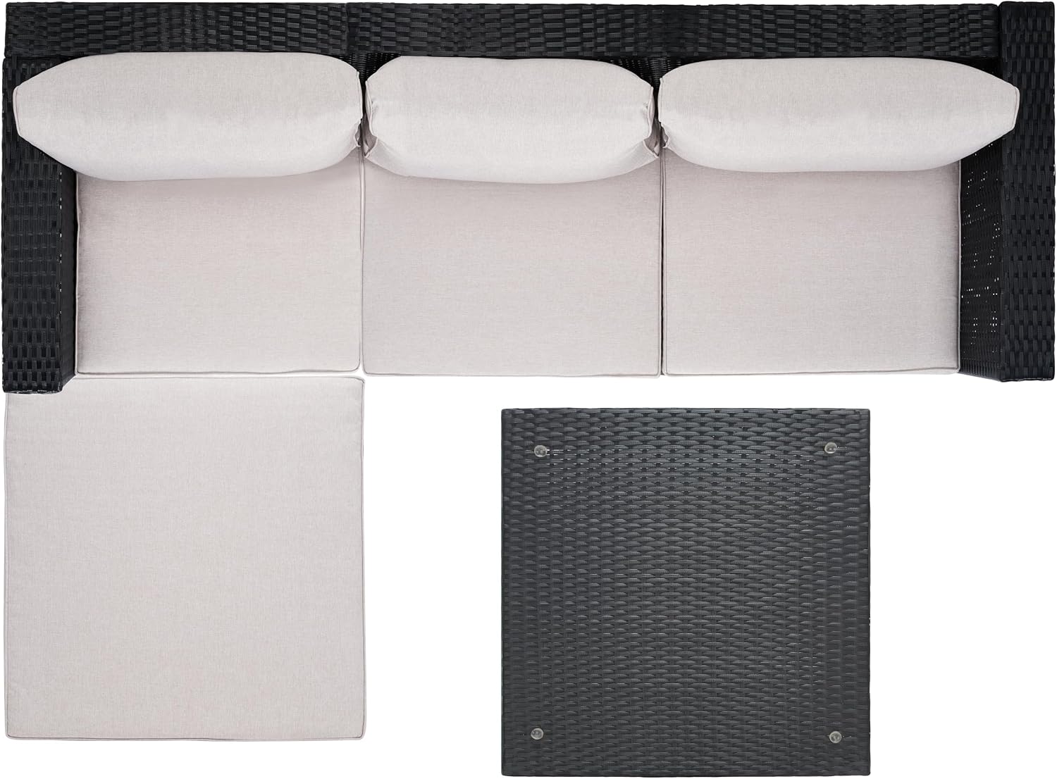 SAFAVIEH Outdoor - Madalina Sectional Set - Black & Light Grey - Steel Frame with Cushion - Contemporary Sectional with Coffee Table - Ideal for Patio, Deck, Porch, Backyard (PAT7509E)