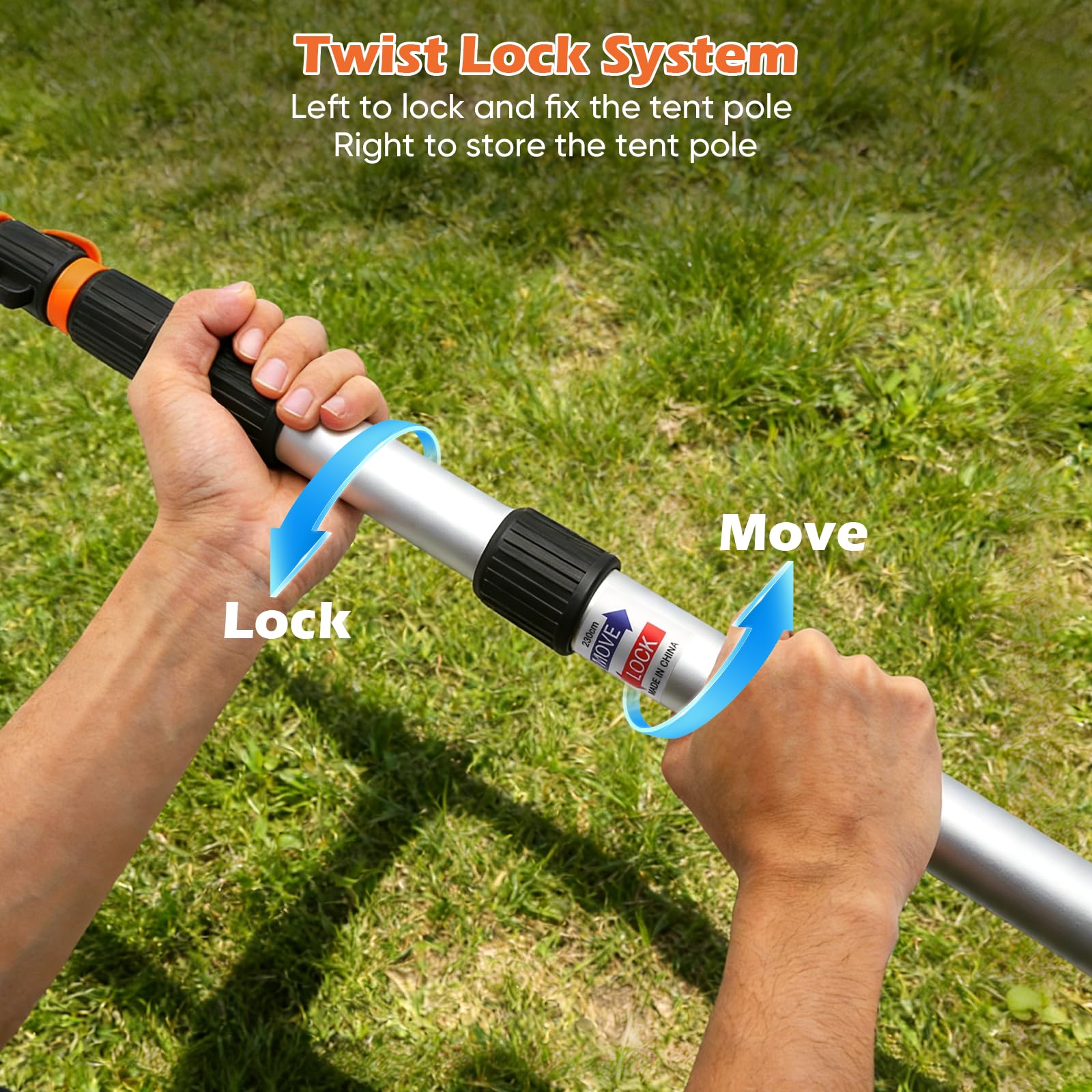 Barre télescopique pour tentes 2 pièces, Mat télescopique en alu 80-240cm – Barres de bâche pour Voile d‘ombrage, Camping – Tige télescopique avec Embout antidérapant et Housse de Rangement