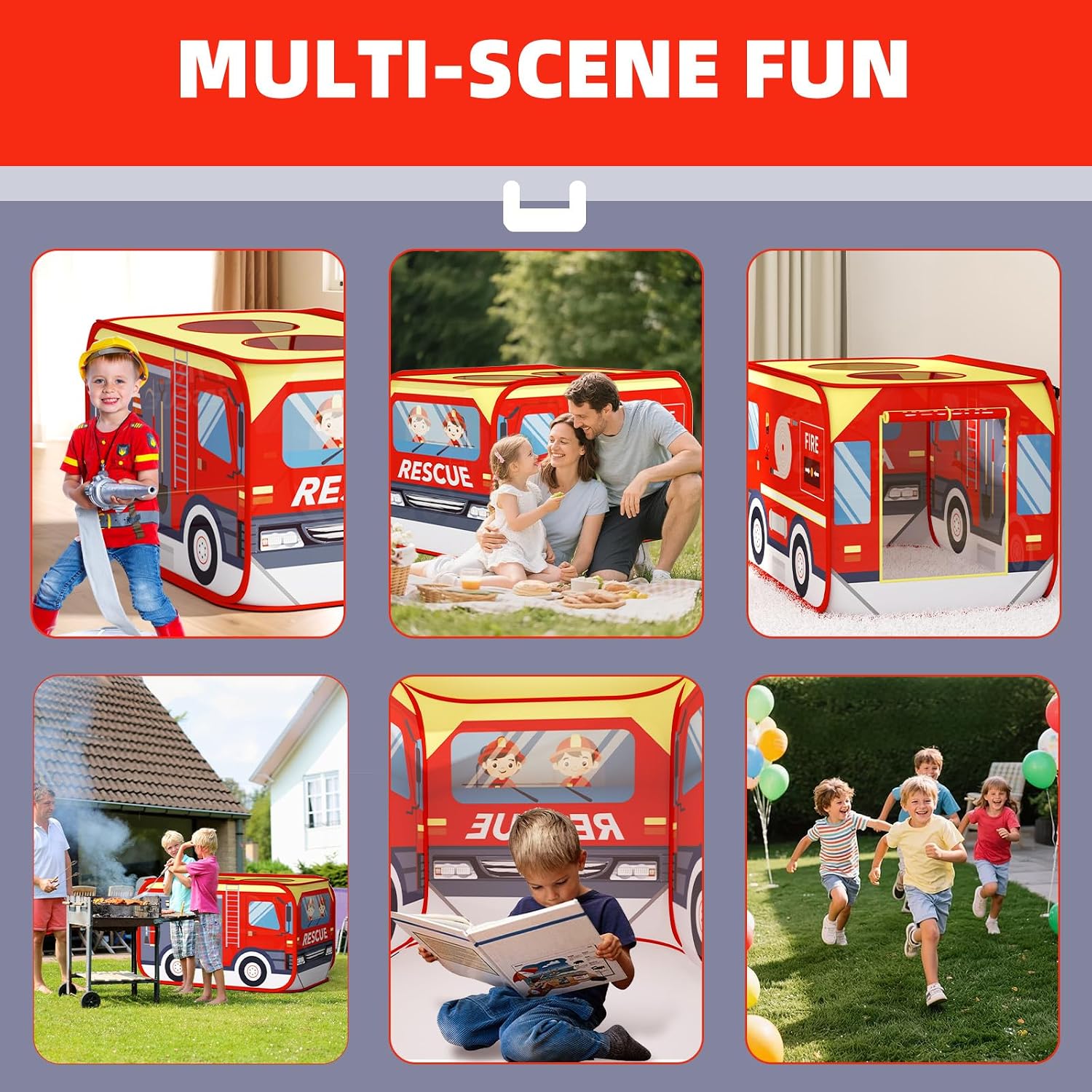 KORIMEFA Large Fire Truck Tent for Toddlers 3-5, 44.5" x 28", Red | Indoor Outdoor Playhouse, with Breathable Windows, Birthday Gift