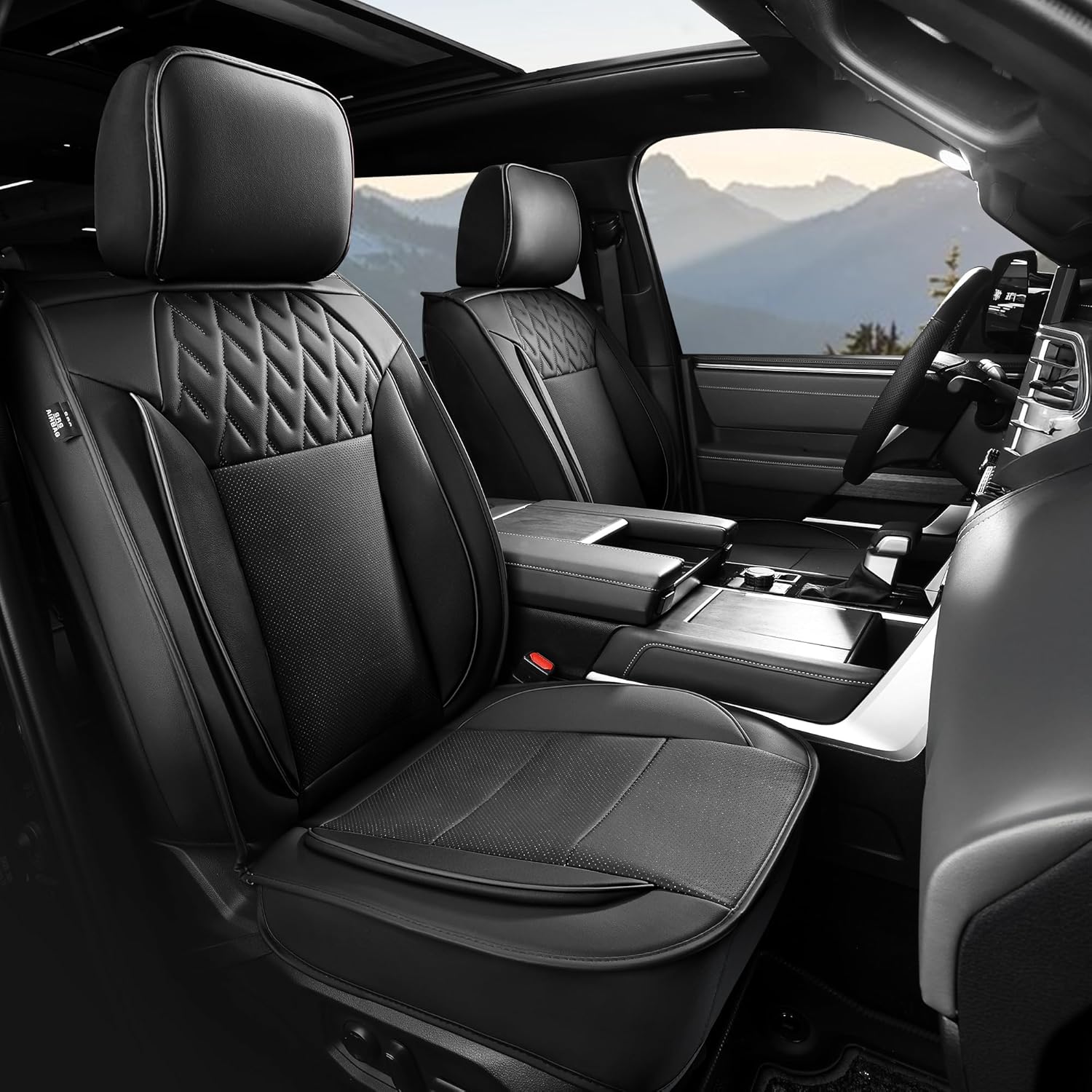 FREESOO Tundra Seat Covers 2026 2025 2024 2026 2022 Full Set Faux Leather, Fit for Toyota Tundra Crewmax Double Cab, Truck Seat Covers Black