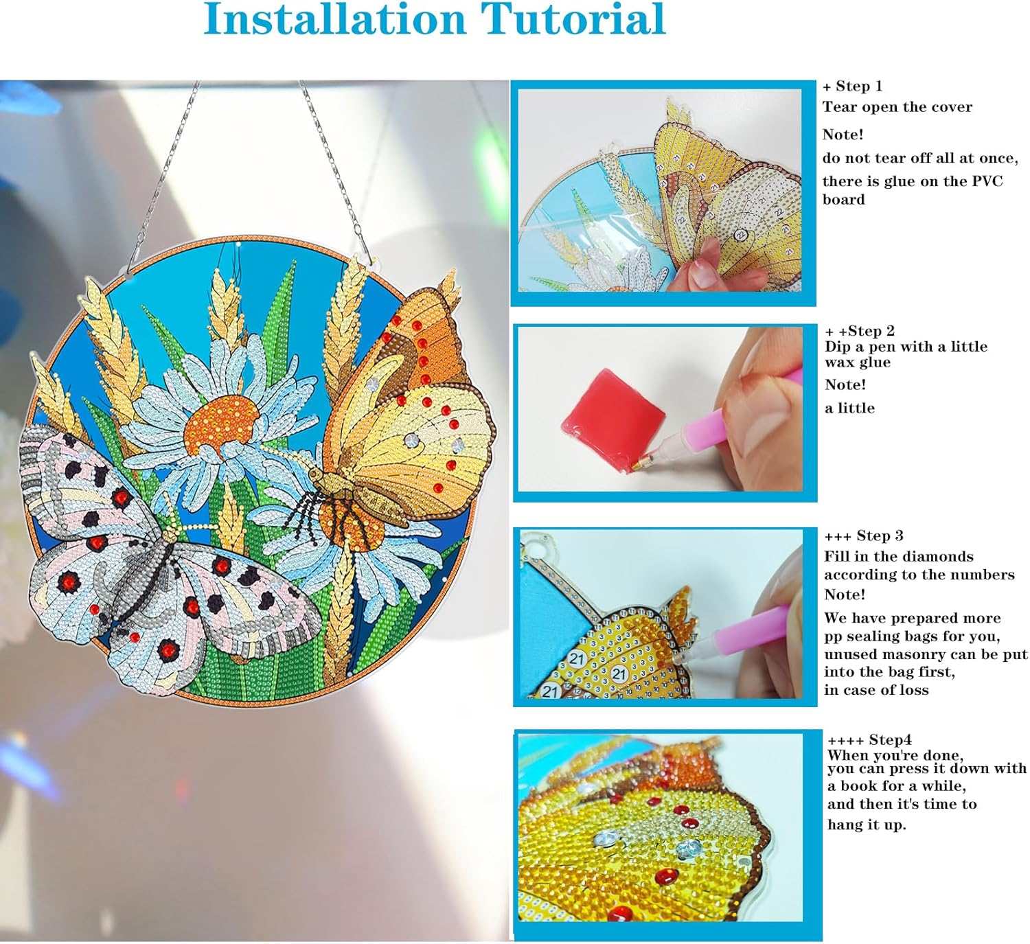 Diamond Painting Kits 2-Piece DIY 5D Diamond Painting Wreath Designs for Home Garden Wall, Door Hanging, and Window Pendants -Diamond Painting Wall Hanging(Flowers)