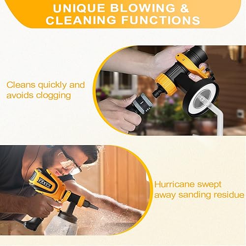 Miniatura 5 de Pulverizador de pintura, pistola de pulverización HVLP de 700 W con juntas de limpieza y soplado, 4 boquillas y 3 patrones, fácil de limpiar, para