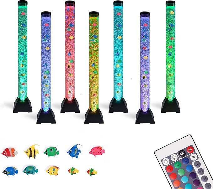 flybold Sensory Bubble Tube Lamp Artificial Fish Tank with Moving Fish Tower Aquarium Lamp
