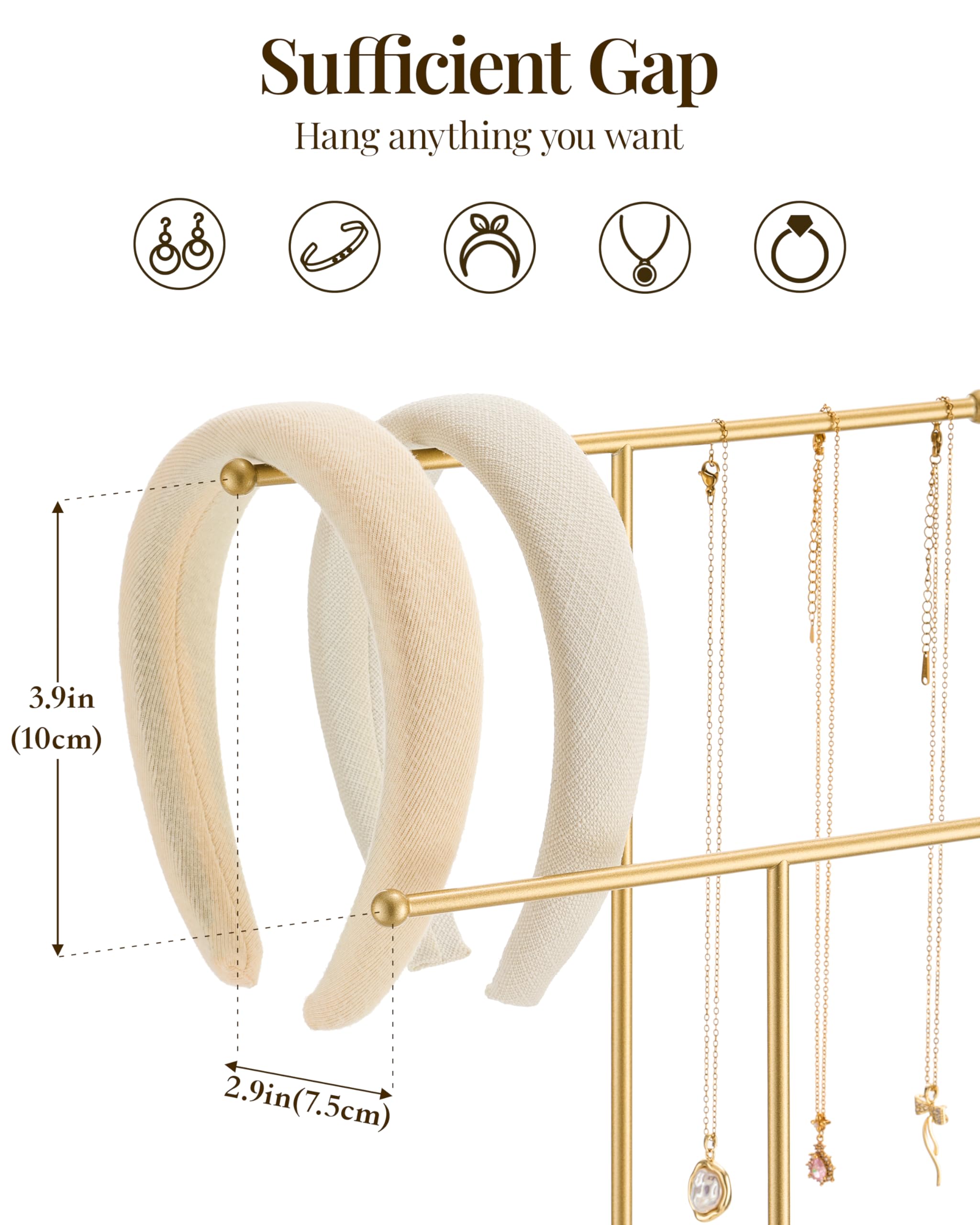 Josmimic Schmuckständer für Halsketten mit Keramikbasis - 30 cm Schmuckaufbewahrungsorganizer für Halsketten, Armbänder, Ringe, Ohrringe | Goldene Stange Weiße Basis