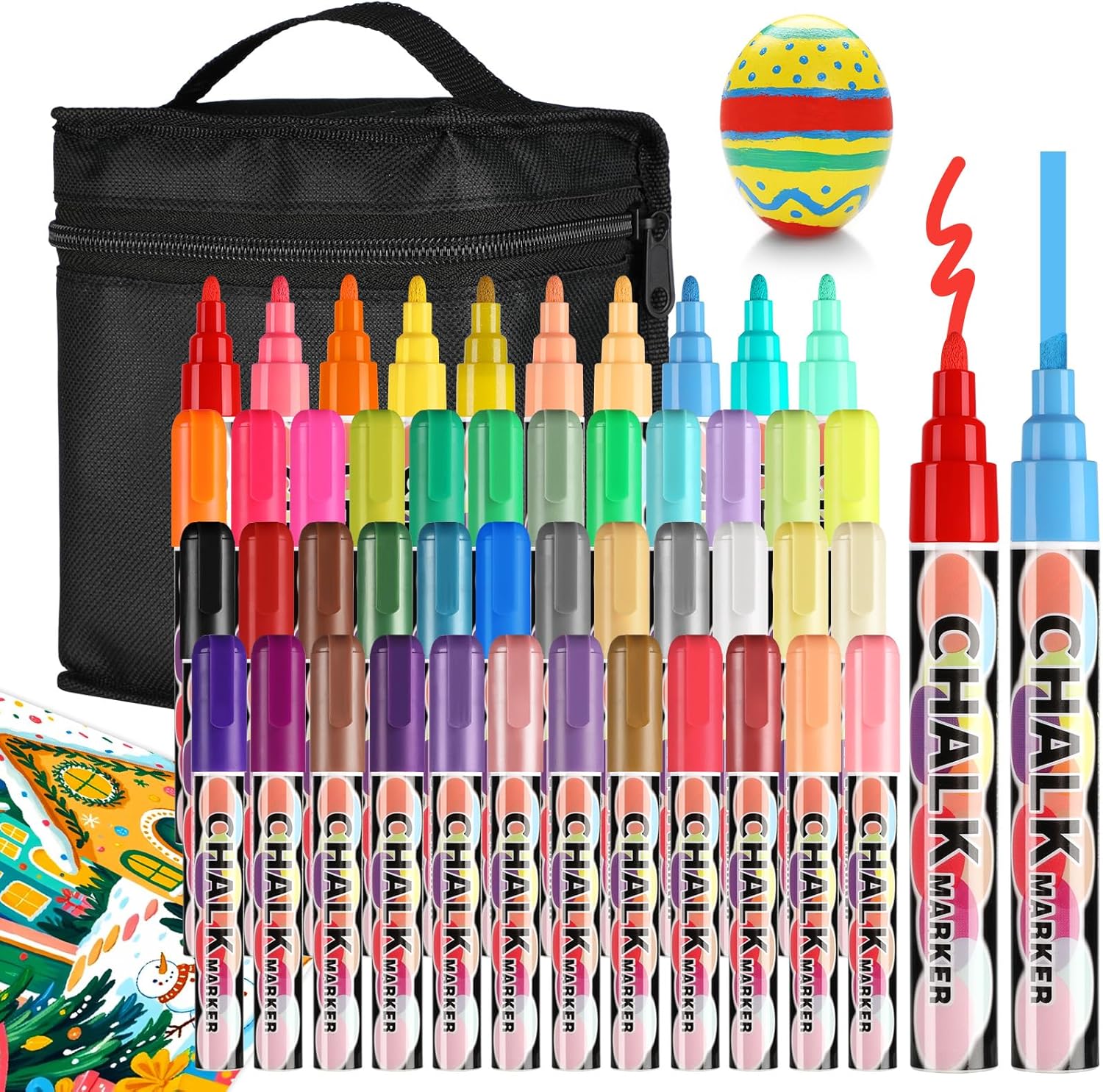 46 Colors Liquid Chalk Markers for Blackboards,Christmas Pen Liquid Chalk Pens, Dry Erase Christmas Pen for Chalkboards Windows Car Glass 6mm Reversible Tip Washable Wet Erase Neon Marker for School