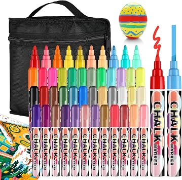 46 Colors Liquid Chalk Markers for Blackboards,Christmas Pen Liquid Chalk Pens, Dry Erase Christmas Pen for Chalkboards Windows Car Glass 6mm Reversible Tip Washable Wet Erase Neon Marker for School