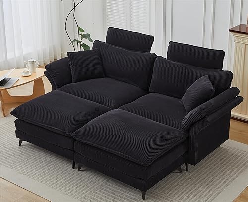 Chaise Longue moderno para interiores, sofá modular de gran tamaño de 85.8 pulgadas con asiento profundo, sofá biplaza de pana convertible con