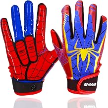 Youth Football Gloves for Boys Girls with Spider Tacky Grip, Flexible Kids Receiver Football Gloves- Blue Red