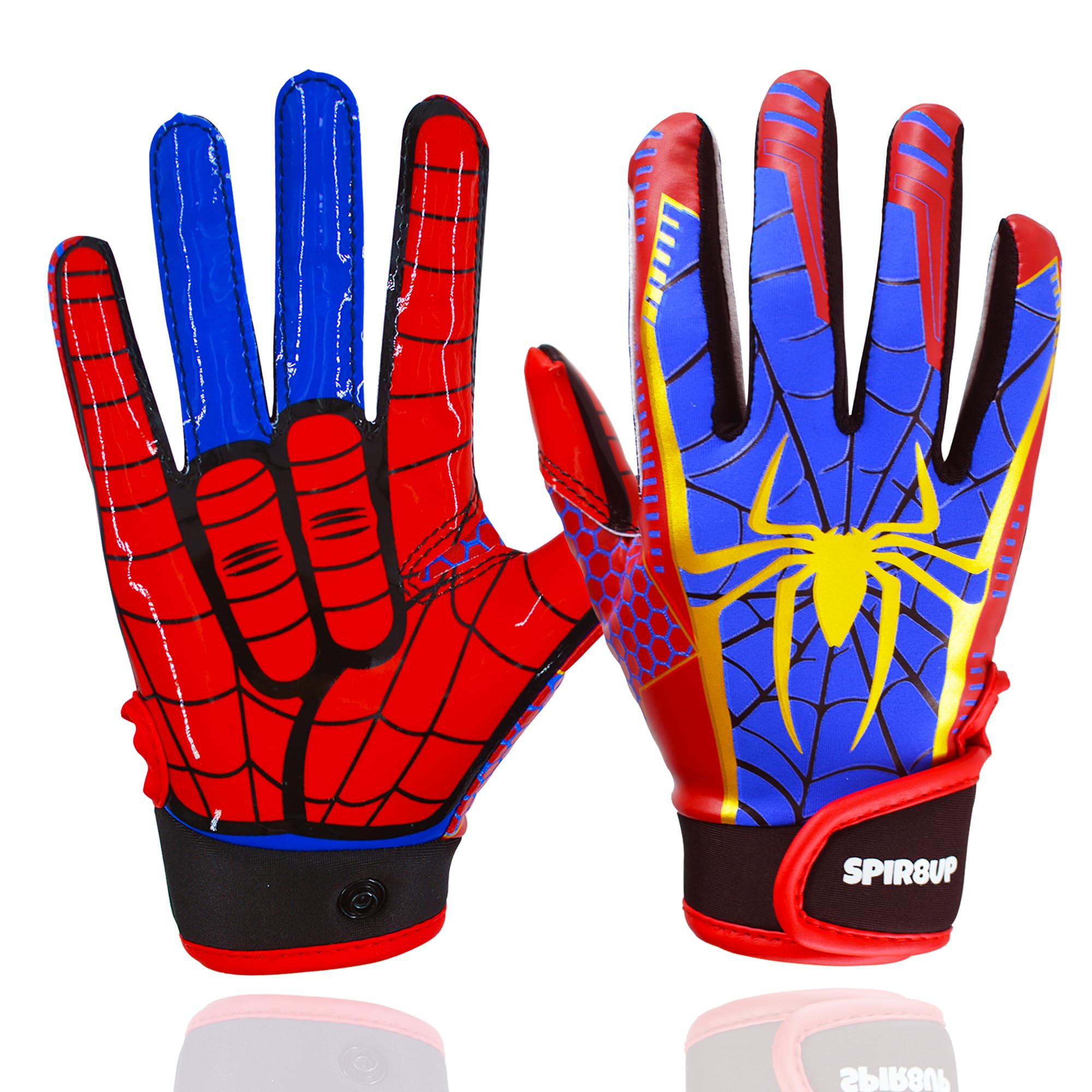 Youth Football Gloves for Boys Girls with Spider Tacky Grip, Flexible Kids Receiver Football Gloves- Blue Red (Red, Youth X-Small/Small)-image-40
