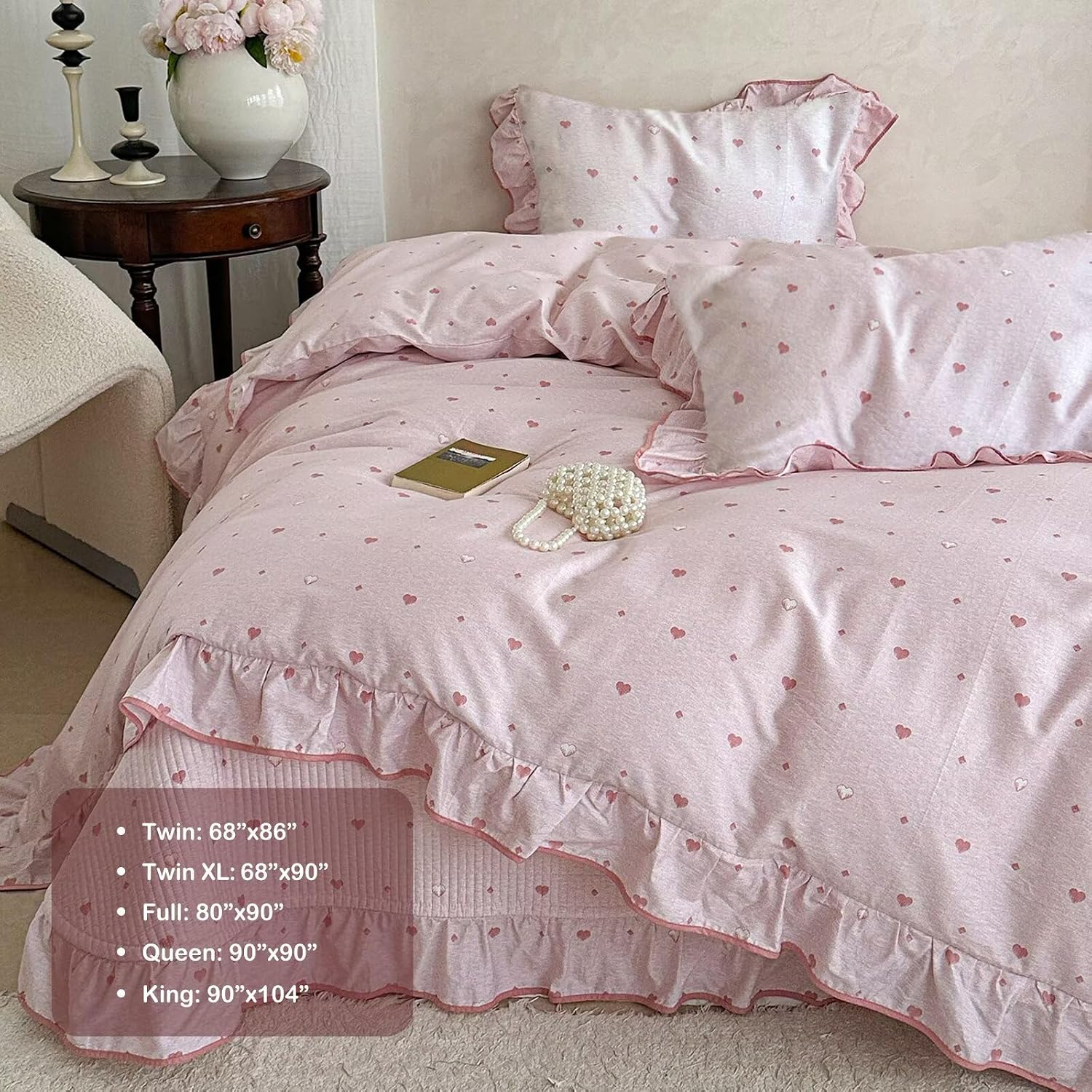 AZMTOP Pink Heart Dot Duvet Cover Set Twin Size 100% Cotton,3 Pcs 1 Duvet Cover with 2 Pillowcases,Cute Bedding Set for Teen Girls,Chic Coquette Soft Comforter Quilt Covers 68"×86" thumbnail