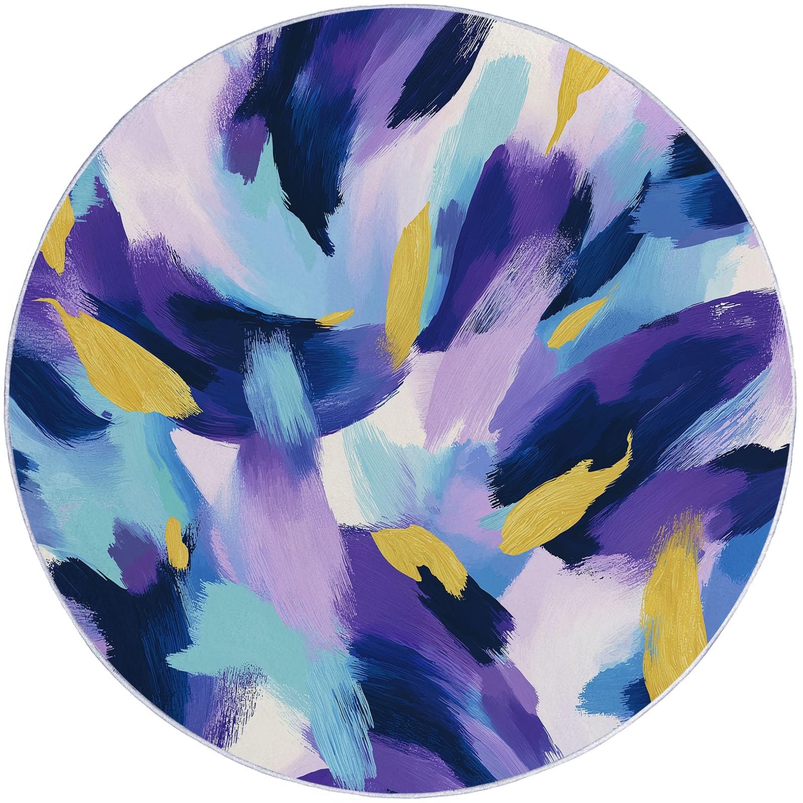 Round Area Rug 100 cm Washable Non-Slip Large Circle Rugs for Bedroom, Abstract Color Blocks Texture Oil Painting Print Short Pile Carpet for Entryway Sofa Living Room Kids Room Decor, Purple Blue