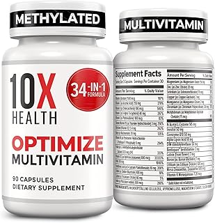 10X Health Optimize Multivitamin for Men - 90 Capsules, Methylated Multivitamin 34 in 1 Formula with 800 mcg of Vitamin B12, 5-MTHF, NAC - Methyl B Complex