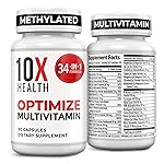 10X Health Optimize Multivitamin for Men - 90 Capsules, Methylated Multivitamin 34 in 1 Formula with 800 mcg of Vitamin B12, 5-MTHF, NAC - Methyl B Complex