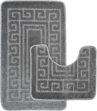LSC Non Slip Bath Mat Set 2 Piece Luxury Bathroom Mat Soft Absorbent -Grey