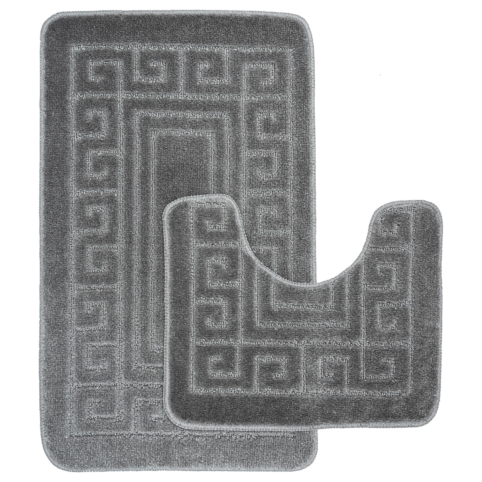 Greek Bath Mat 2 Pcs Set Non-Slip Bath Rug Toilet Mat Washable Bathroom Mats Rugs Absorbent Soft Rug for Bathtub Bathroom Includes 1 Bath Mat (50 X 80cm) And 1 Pedestal Mat (50 X 40cm) (GREY)