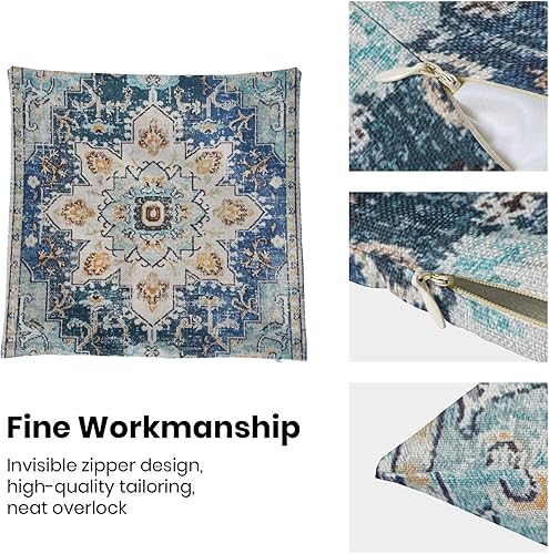 Miniatura 6 de AEIOAE Juego de 2 fundas de almohada bohemias de 18 x 18 pulgadas, fundas de cojín con patrón de alfombra, diseño étnico azul y amarillo para