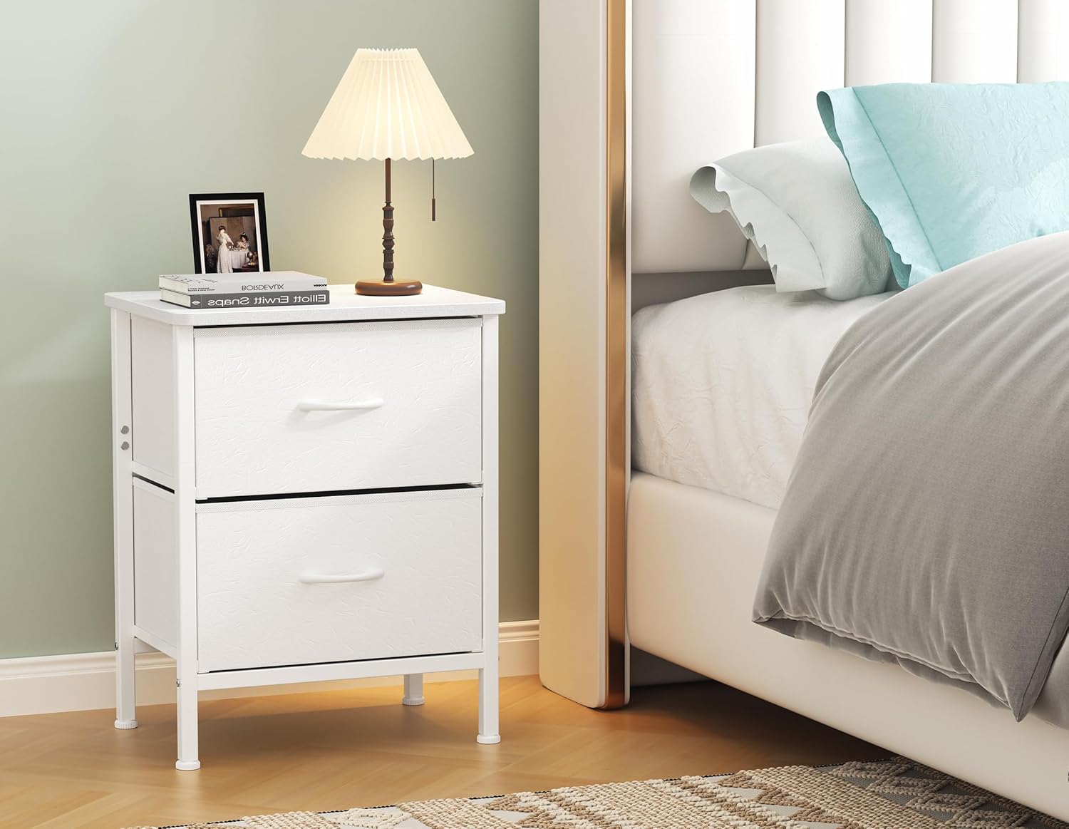 HOMIDEC 55cm Tall Bedside Table placed next to a bed in a bedroom setting.