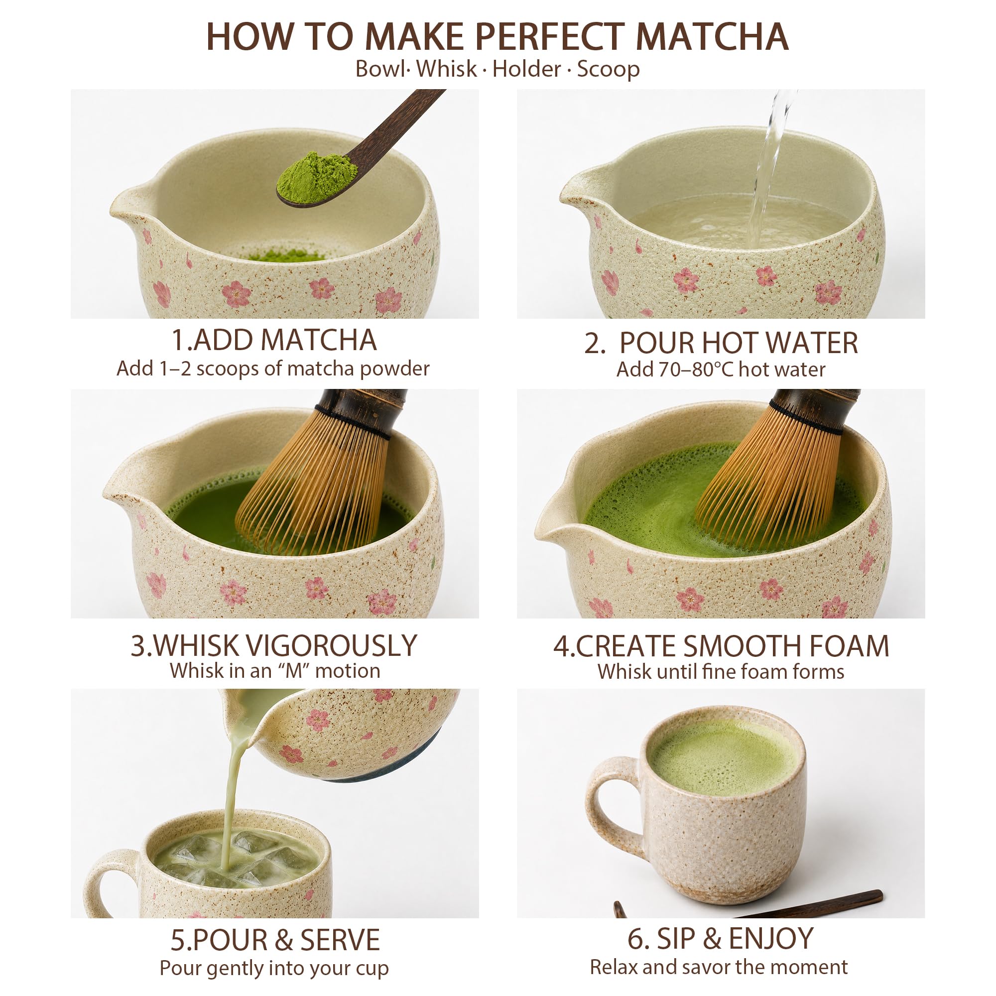 Matcha Whisk Set - Bowl & Tools for Tea -8 Matcha Whisk Set - Bowl & Tools for Tea -8