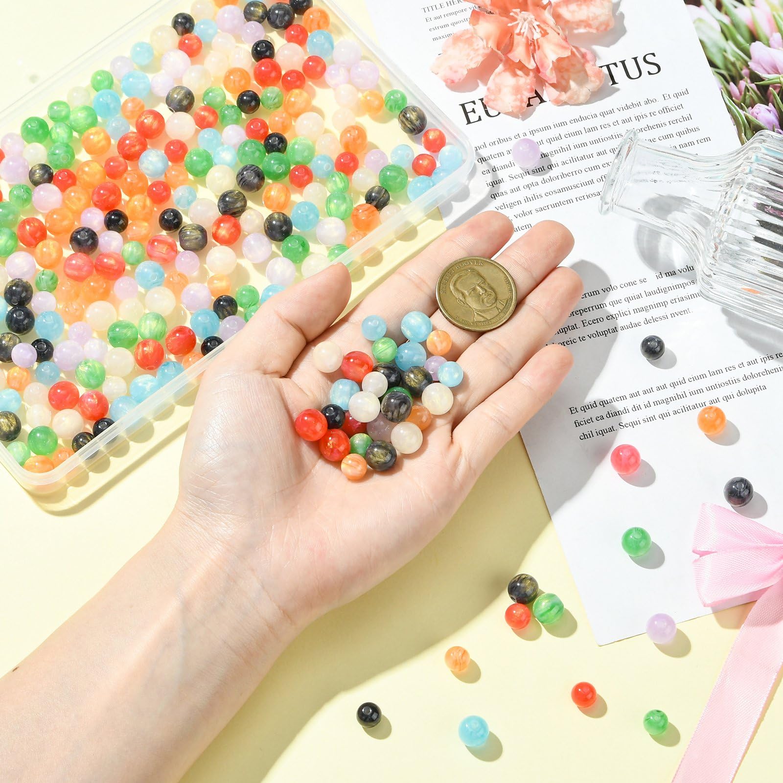 UR URLIFEHALL 280 Pcs Colourful Imitation Cat Eye Beads Round Resin Loose Beads for DIY Necklaces Bracelet Earrings Jewellery Making Crafts - Image 4