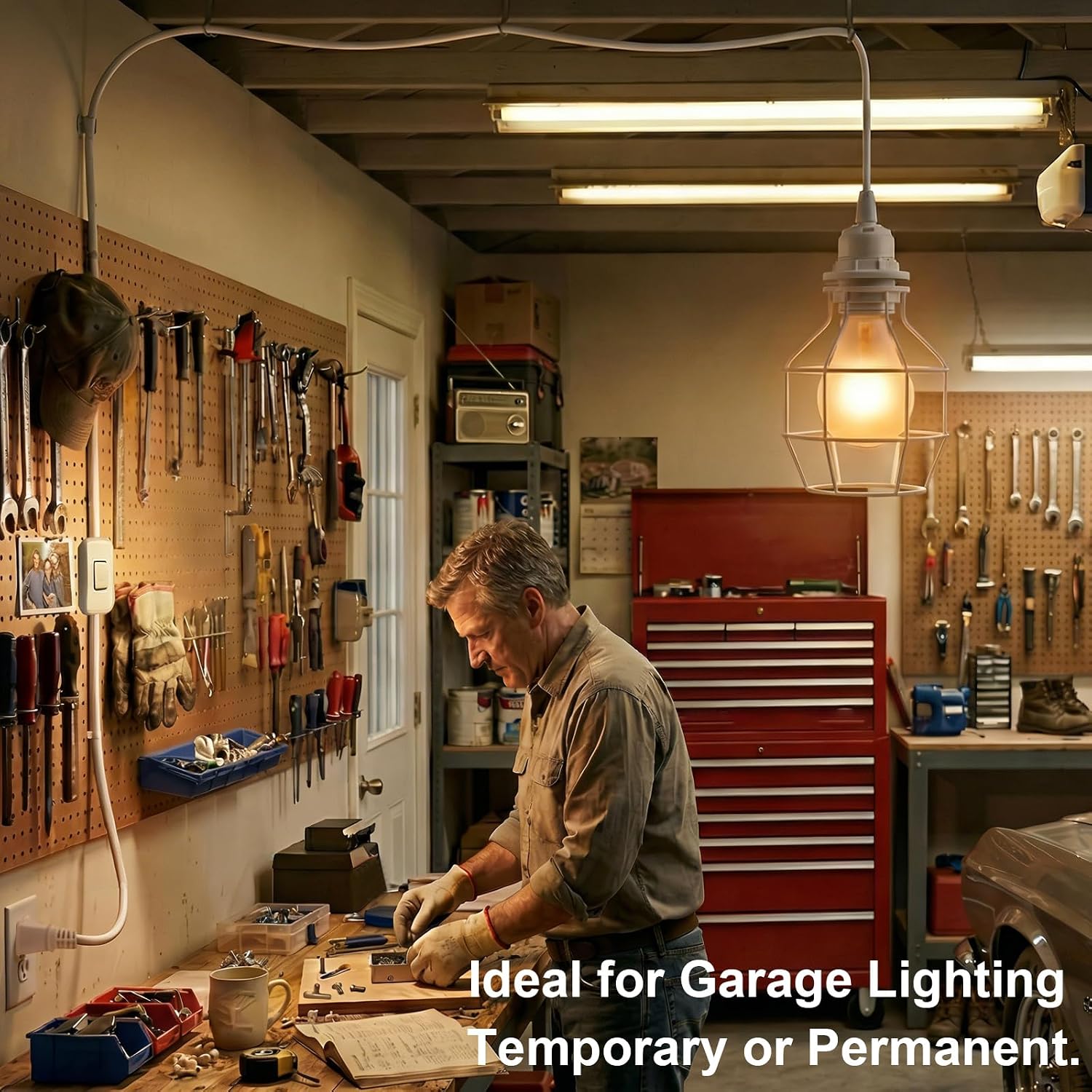 16Ft Plug in Pendant Light Hanging Cord Kit, On/Off Switch, 2-Pack | UL Approved, E26/E27 Extension Cord, Lamp Kit for DIY Paper Lantern, Swag, Ceiling, Grow Light, Vintage Bulb Socket, White