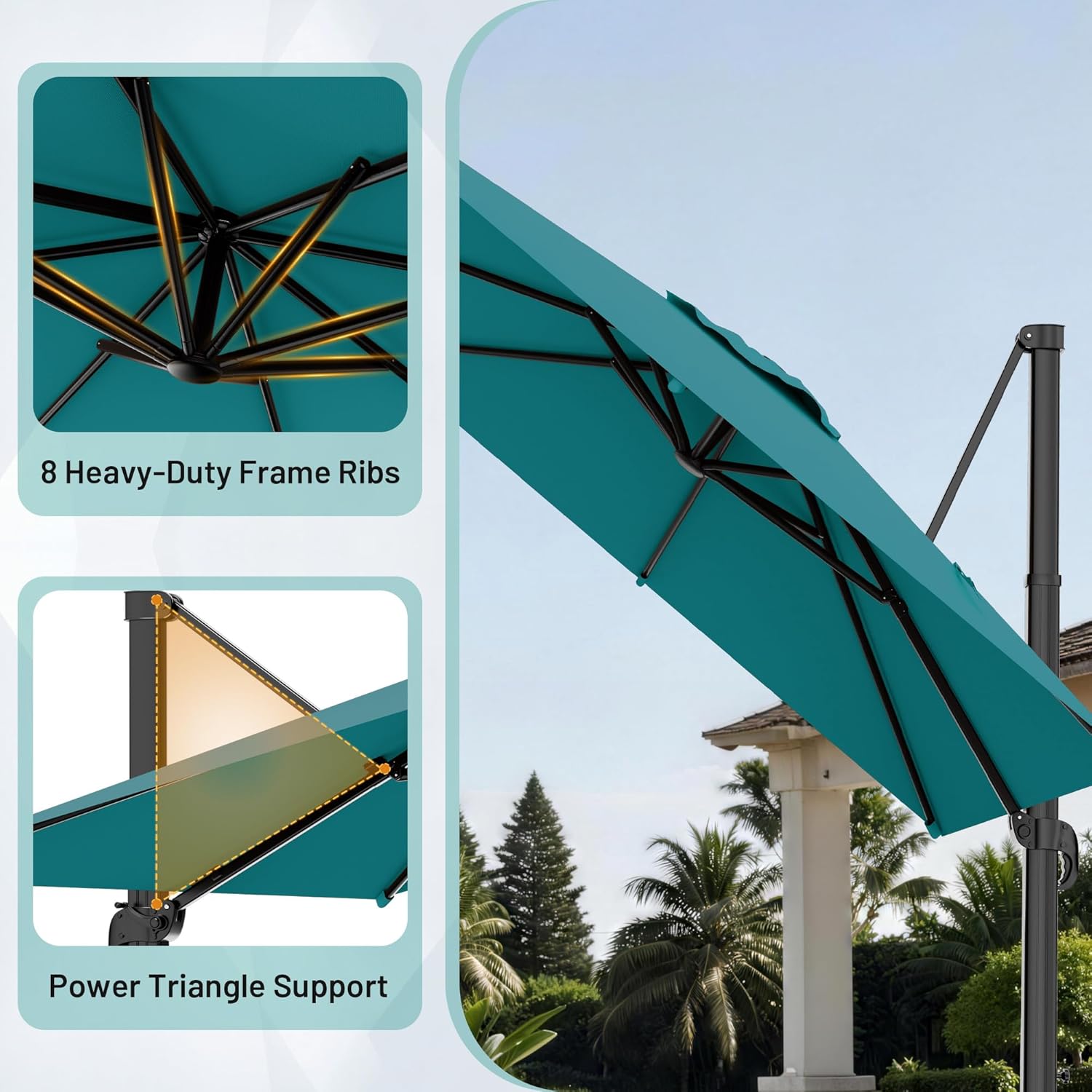 AreShark 10 X 10 FT Cantilever Patio Umbrella, 360-Degree Rotation Square Hanging Offset Umbrella with Crank, Heavy Duty Patio Umbrella for Patio, Pool, Garden, Deck, Lake Blue