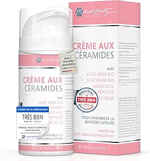 Crème aux céramides 100ml avec 3 céramides essentiels - plus Aloe Vera, Bakuchiol, Huile de graines de grenade bio - Soin visage vegan pour renforcer la barrière cutanée avec Niacinamides et Ectoïne