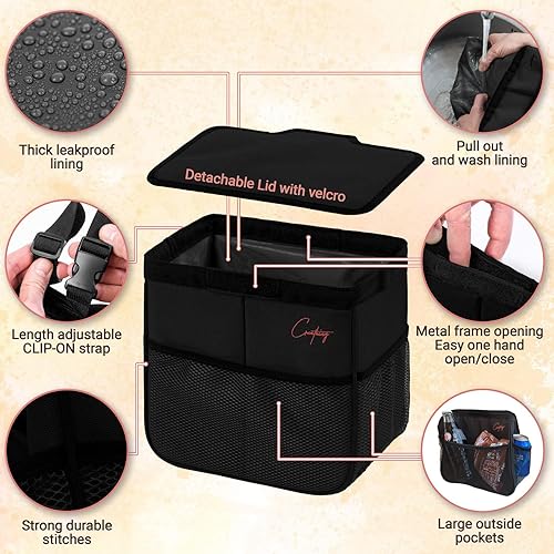 Miniatura 2 de Creathing Car Trash Can Foldable, Waterproof Organizer Bag or Garbage Can for Console/Seat (Medium, Black), 2 Gallons Negro
