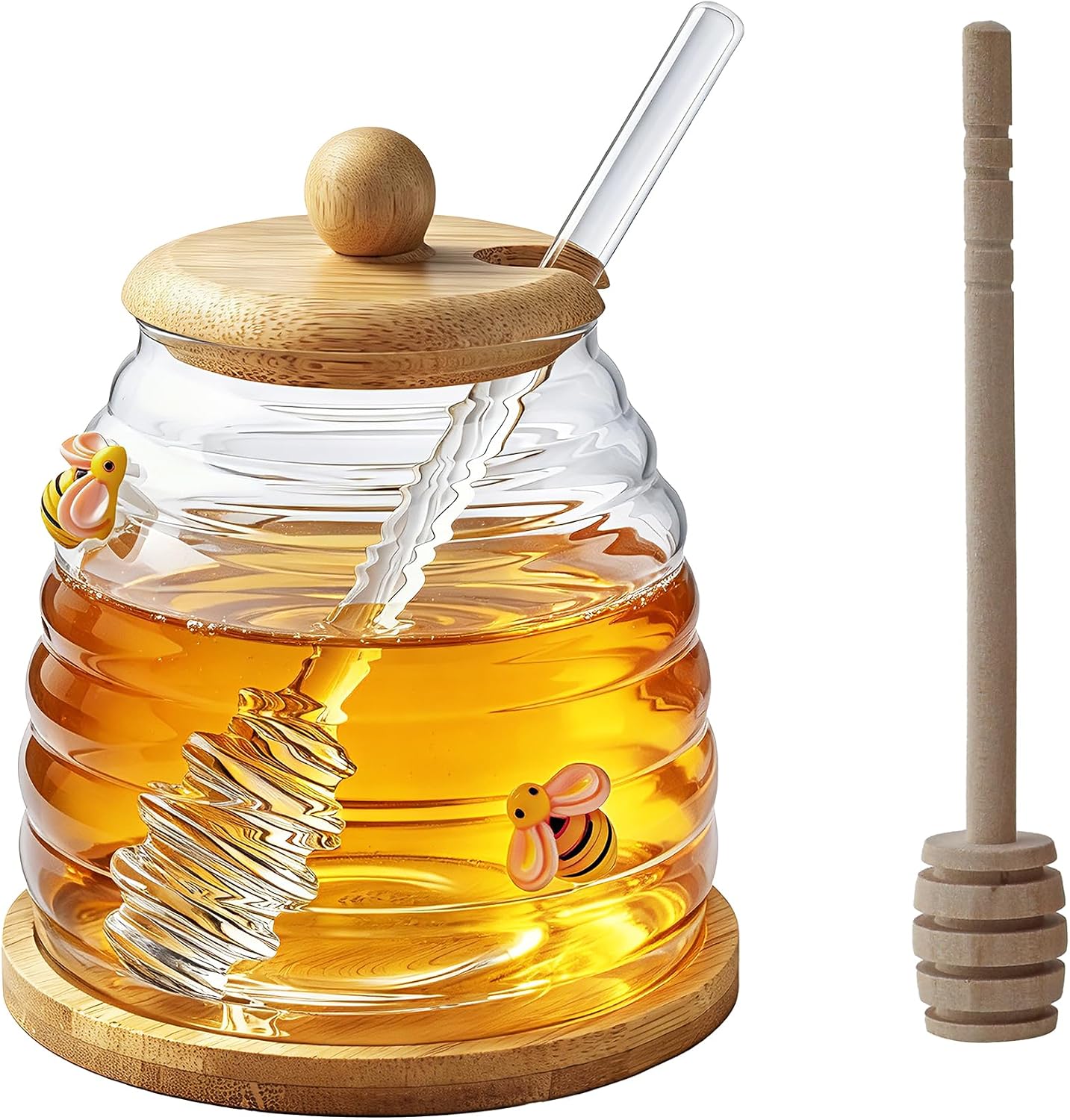 15oz Glass Honey Pot with 2 Dippers, No Drip Honey Dispense