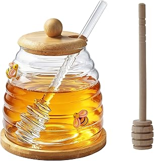 15oz Glass Honey Pot with 2 Dippers, No Drip Honey Dispense