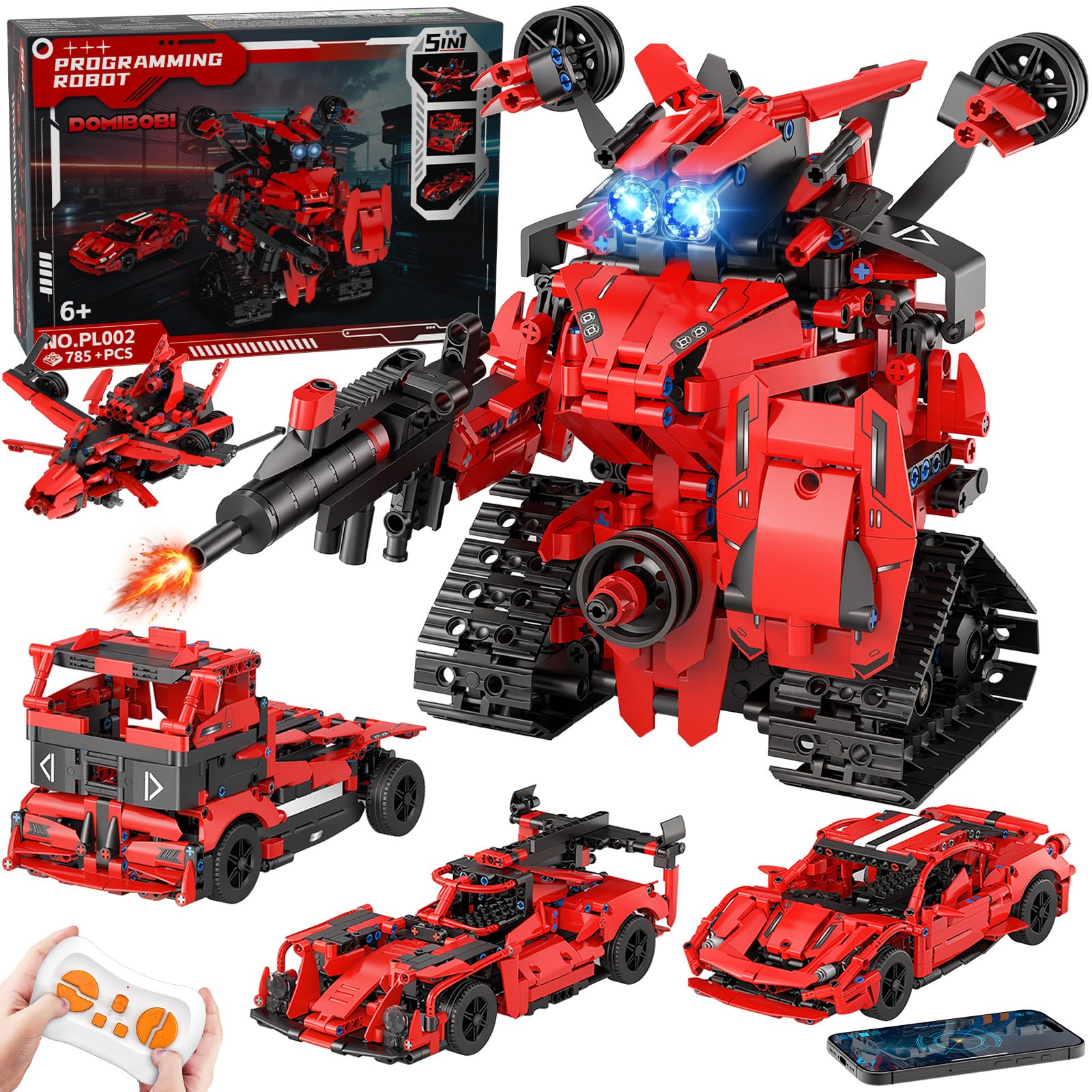 5IN1 STEM Building Toys for Kids, App & Remote Control STEM F1 Car Robot Building Kit, RC…