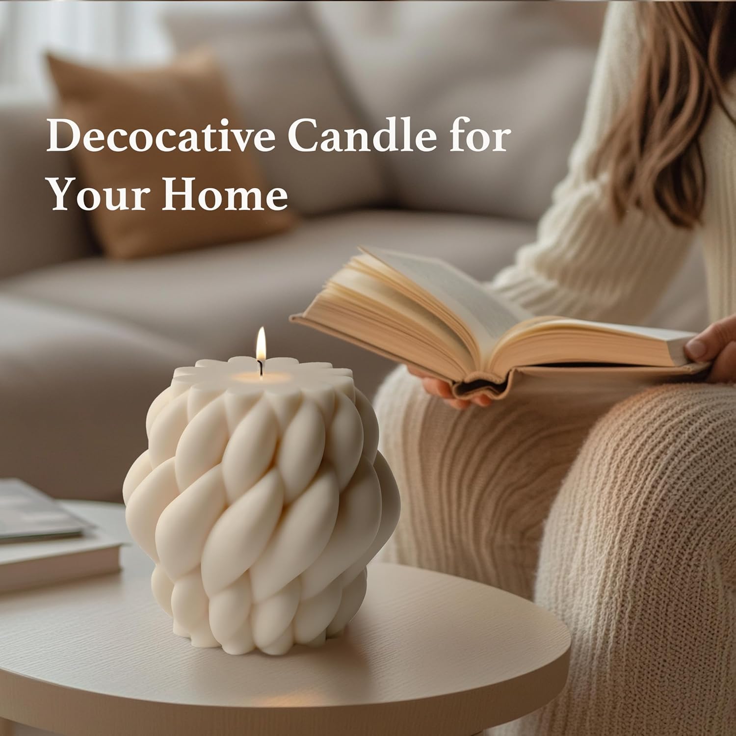Large Knot Ball Candle 25oz - Handmade Scented Soy Wax Elegant Pillar Bubble Candle - Aesthetic Home Decor, Housewarming Gift, Shelf Accent, Meditation - Ivory White