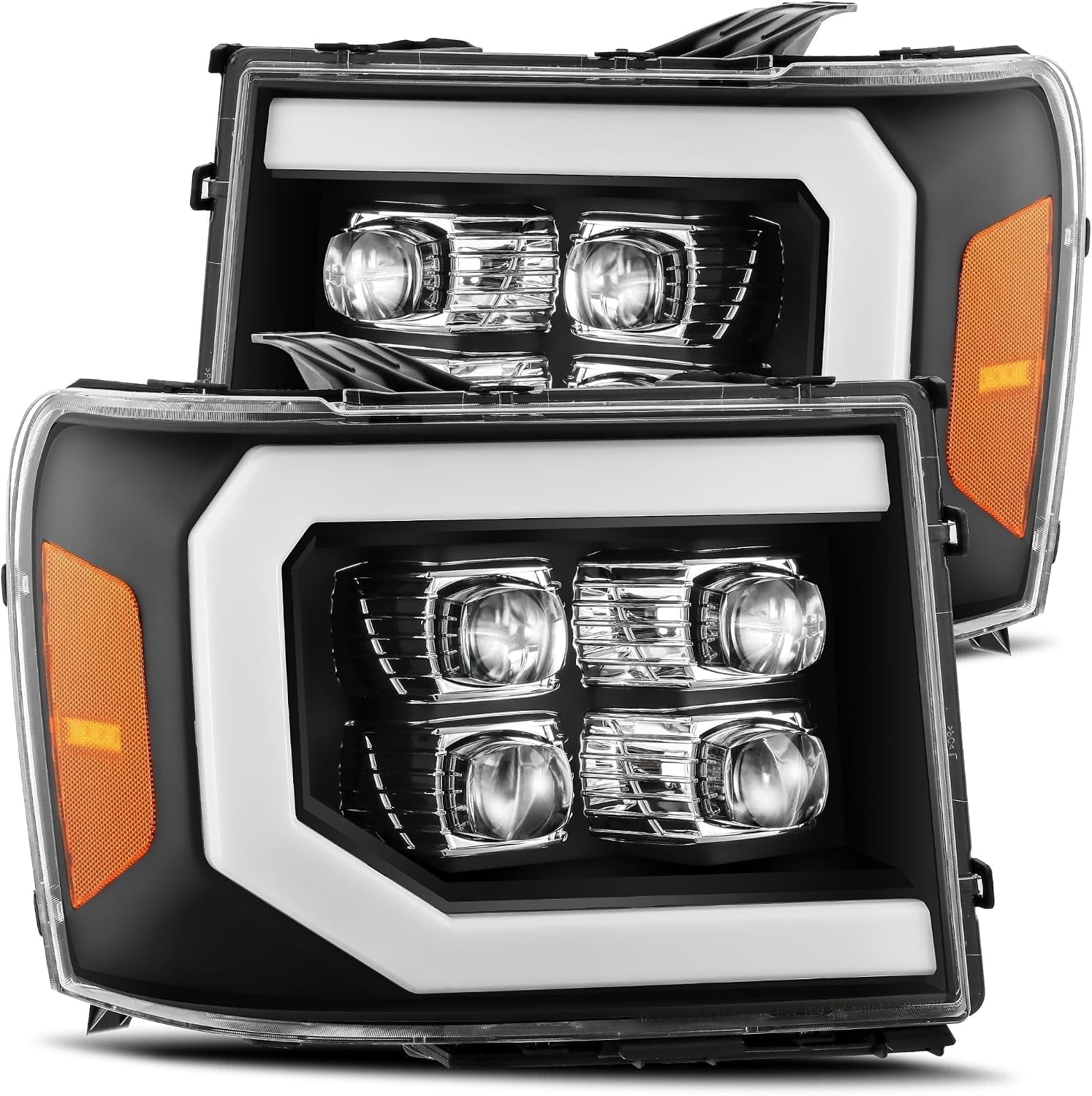 AlphaRex 07-13 GMC 1500HD NOVA LED Proj Headlight Plank Style Gloss Blk w/Activ Light/Seq Signal/DRL
